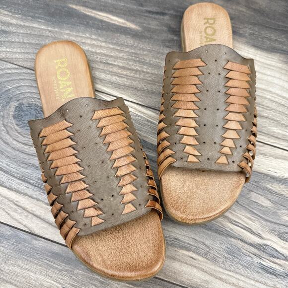 NIB Roan Bed Stu Chastity 7 37 Leather Huarache Slide Flat Sandals Almond Oats - Picture 4 of 11